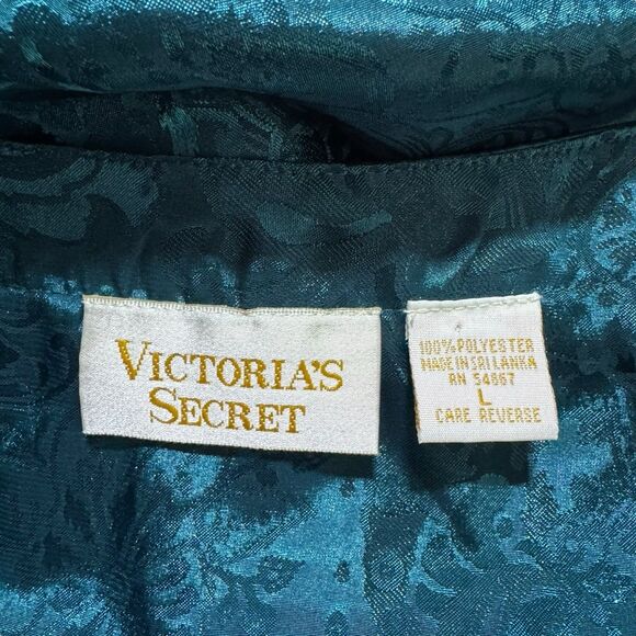 VTG 80's‎ VICTORIAS SECRET  Blue Teal  FLORAL JACQUARD NIGHTSHIRT NIGHTGOWN SZ L - Picture 7 of 8